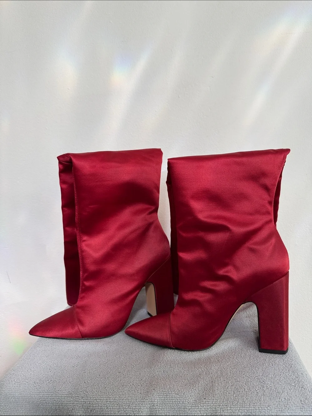 Zara Women's Satin Over-the-Knee Block Heel Boot Red - circa 2010s